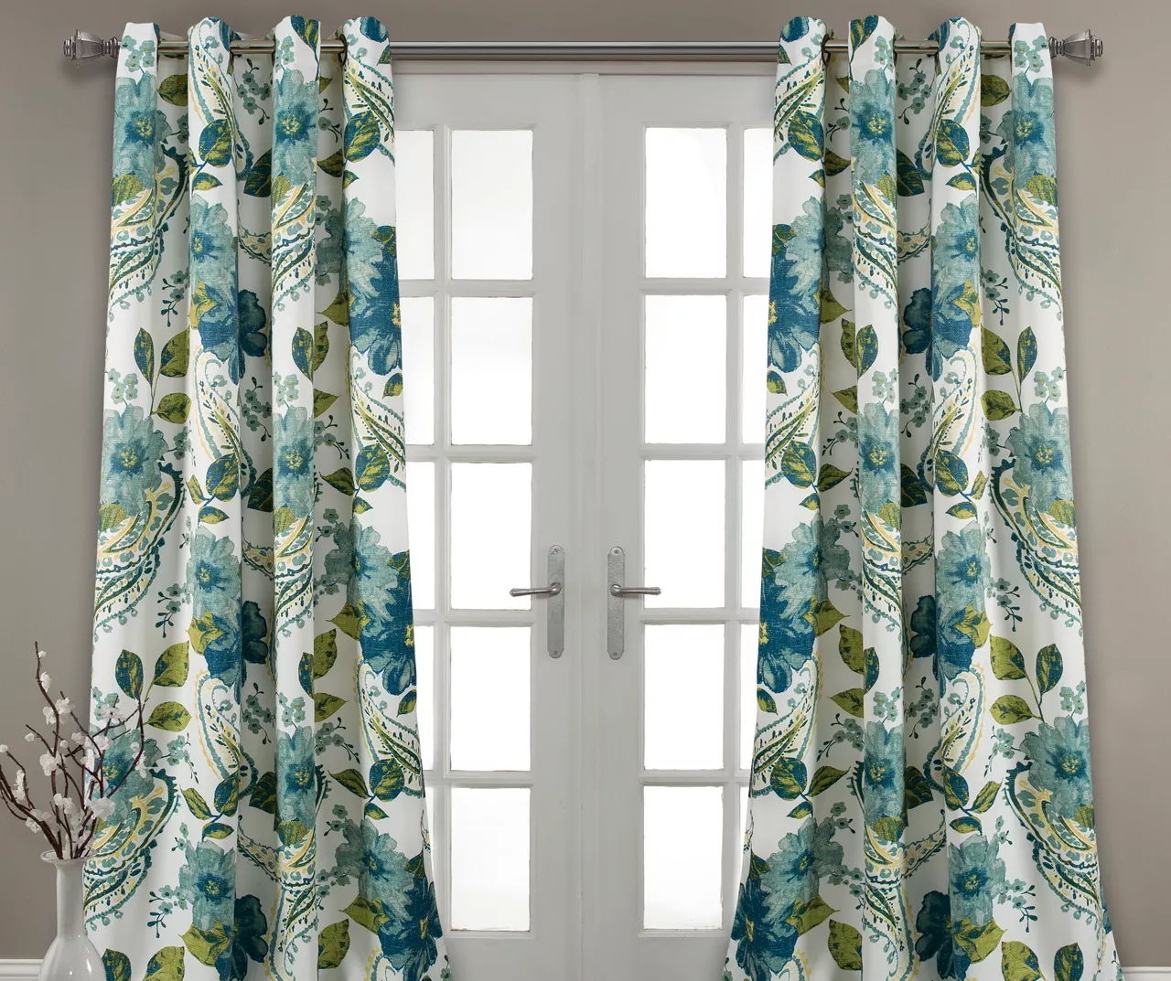 Floral Paisley Blue & Green Room-Darkening Grommet Curtain Panel Pair 2 Floral Paisley Blue & Green Room-Darkening Grommet Curtain Panel Pair - Image 2