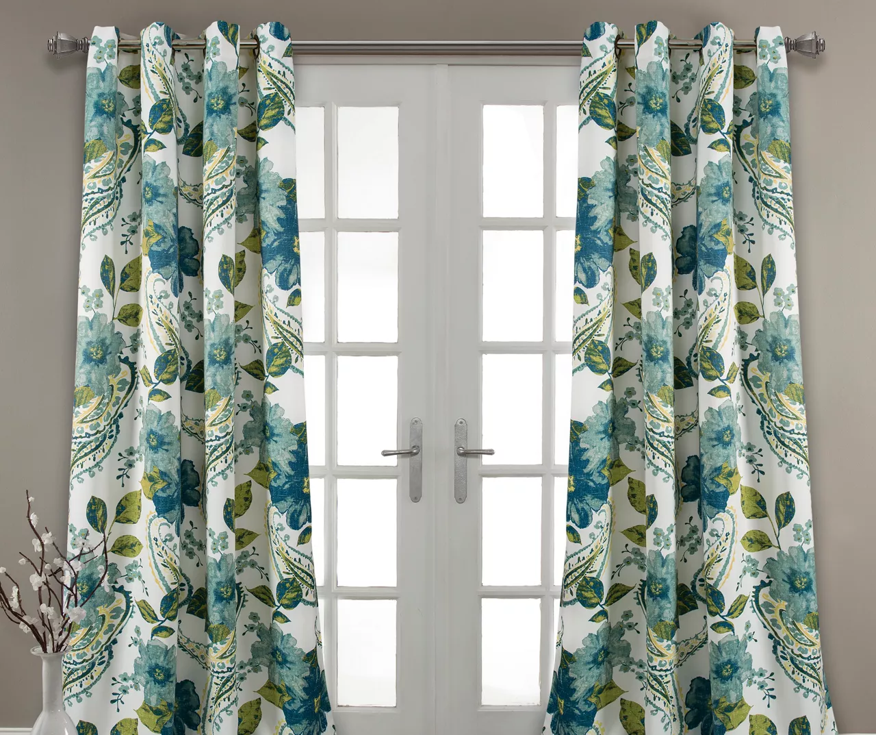 Floral Paisley Blue & Green Room-Darkening Grommet Curtain Panel Pair 4 Floral Paisley Blue & Green Room-Darkening Grommet Curtain Panel Pair - Image 4