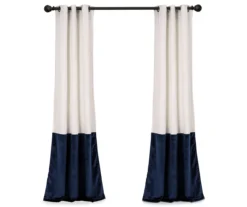 Prima Velvet Color Block White & Navy Room-Darkening Grommet Curtain Panel Pair, (84") -Home Decor Store 810468152 6