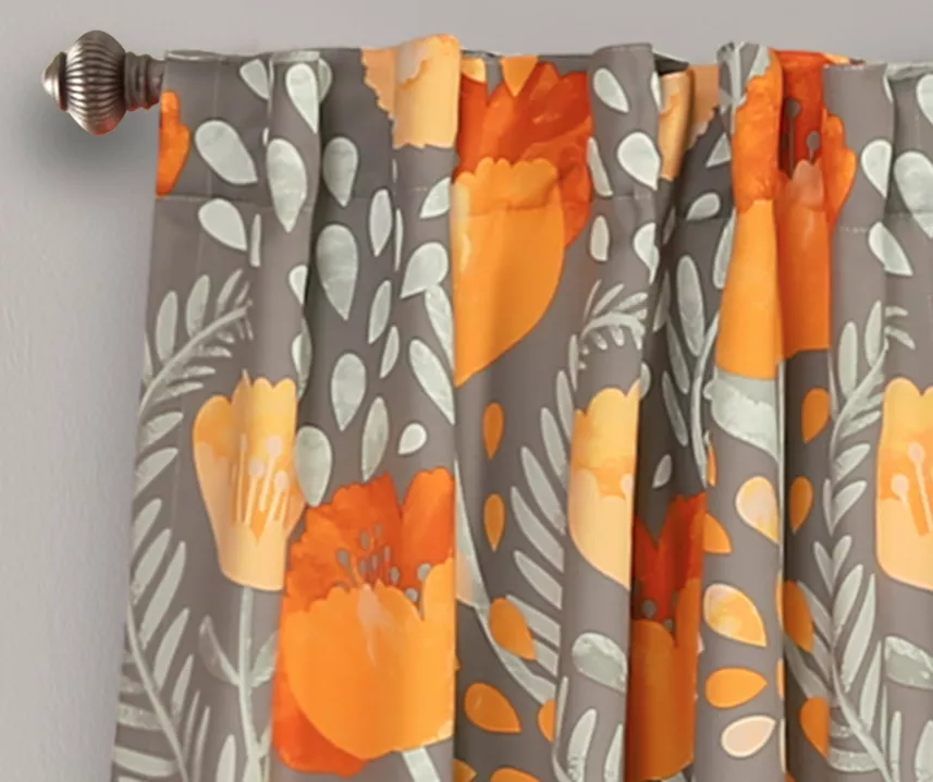 Poppy Garden Yellow & Gray Room-Darkening Back Tab Curtain Panel Pair, (95") 2 Poppy Garden Yellow & Gray Room-Darkening Back Tab Curtain Panel Pair, (95") - Image 2