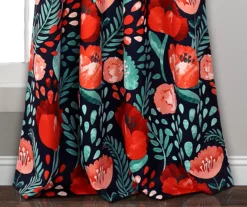 Poppy Garden Navy & Red Room-Darkening Back Tab Curtain Panel Pair, (84") -Home Decor Store 810468161 3