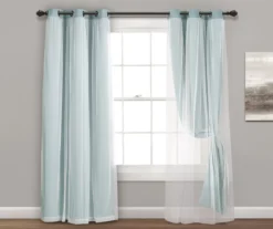 Lush Blue Blackout Grommet Curtain Panel Pair With Sheer Overlay, (84") -Home Decor Store 810468186 3 1