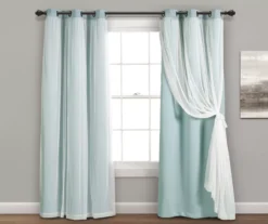 Lush Blue Blackout Grommet Curtain Panel Pair With Sheer Overlay, (84")
