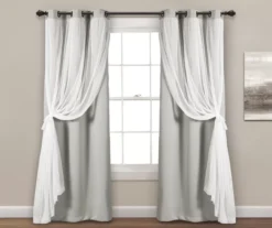 Lush Light Gray Blackout Grommet Curtain Panel Pair With Sheer Overlay, (84") -Home Decor Store 810468193 2