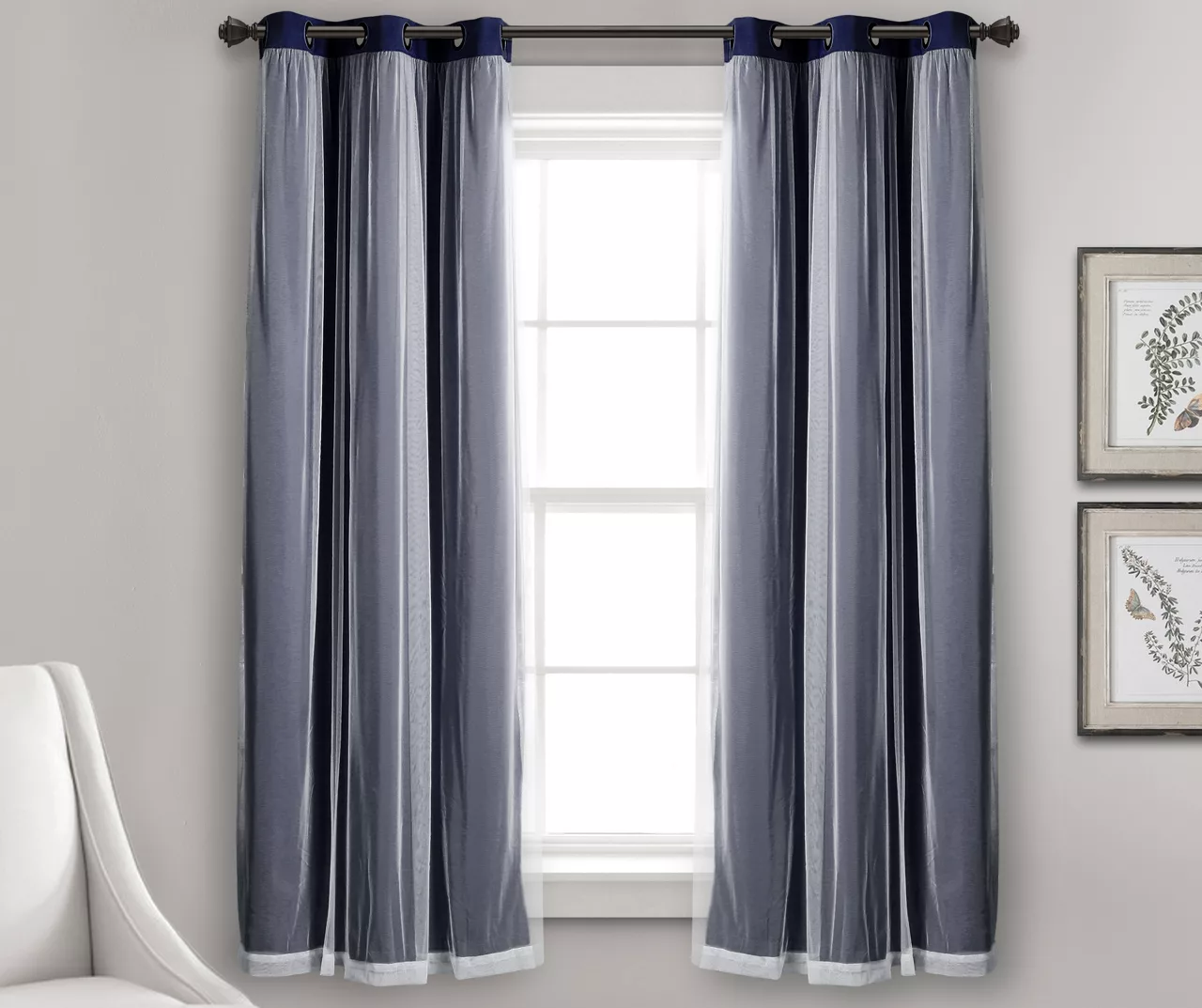 Lush Navy Blackout Grommet Curtain Panel Pair With Sheer Overlay, (63") 2 Lush Navy Blackout Grommet Curtain Panel Pair With Sheer Overlay, (63") - Image 2