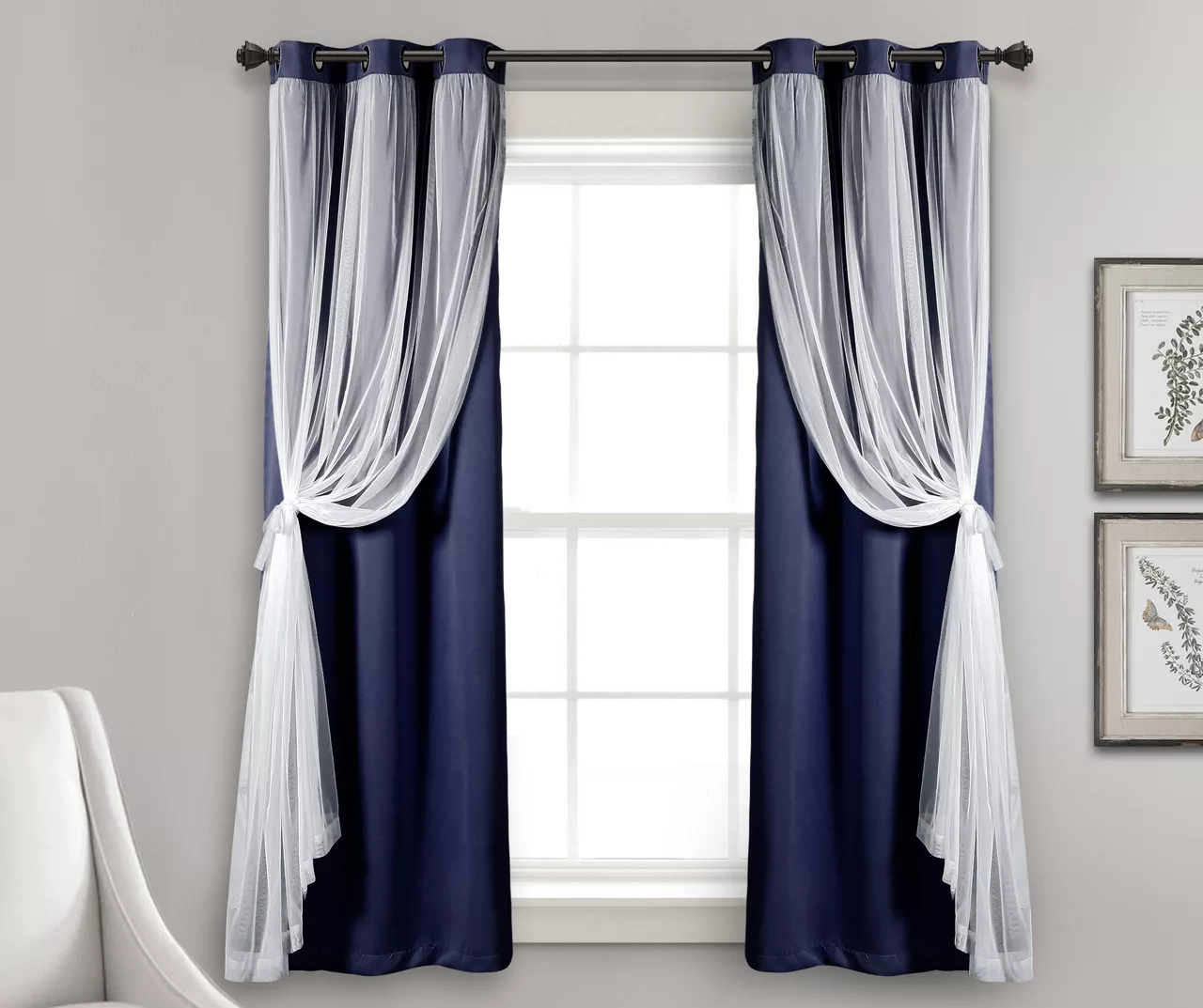 Lush Navy Blackout Grommet Curtain Panel Pair With Sheer Overlay, (63") 3 Lush Navy Blackout Grommet Curtain Panel Pair With Sheer Overlay, (63") - Image 3