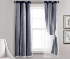 Lush Navy Blackout Grommet Curtain Panel Pair With Sheer Overlay, (63") 10 Lush Navy Blackout Grommet Curtain Panel Pair With Sheer Overlay, (63") -Home Decor Store 810468195 3