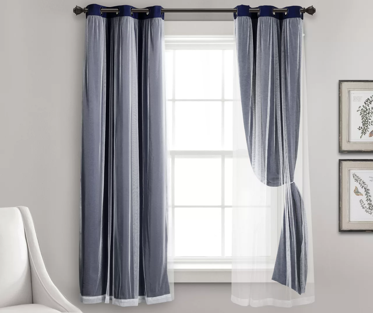 Lush Navy Blackout Grommet Curtain Panel Pair With Sheer Overlay, (63") 4 Lush Navy Blackout Grommet Curtain Panel Pair With Sheer Overlay, (63") - Image 4