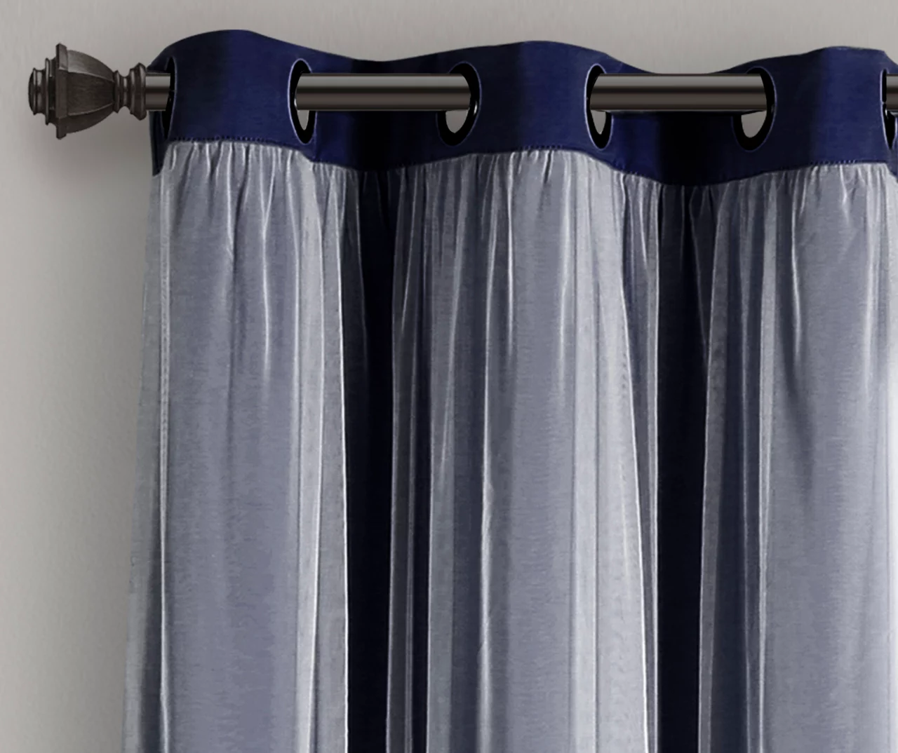 Lush Navy Blackout Grommet Curtain Panel Pair With Sheer Overlay, (63") 5 Lush Navy Blackout Grommet Curtain Panel Pair With Sheer Overlay, (63") - Image 5