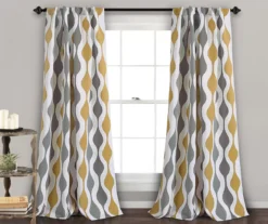 Mid-Century Geo Gold & Gray Room-Darkening Back Tab Curtain Panel Pair, (84")
