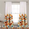 Percy Bloom Tangerine & Blue Room-Darkening Rod Pocket Curtain Panel Pair, (84")