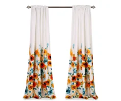 Percy Bloom Tangerine & Blue Room-Darkening Rod Pocket Curtain Panel Pair, (84") -Home Decor Store 810468219 6