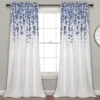 Weeping Flowers Navy & Blue Room-Darkening Rod Pocket Curtain Panel Pair, (84")