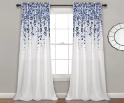 Weeping Flowers Navy & Blue Room-Darkening Rod Pocket Curtain Panel Pair, (84")