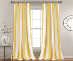 Wilbur Stripe Yellow & White Room-Darkening Back Tab Curtain Panel Pair, (84")