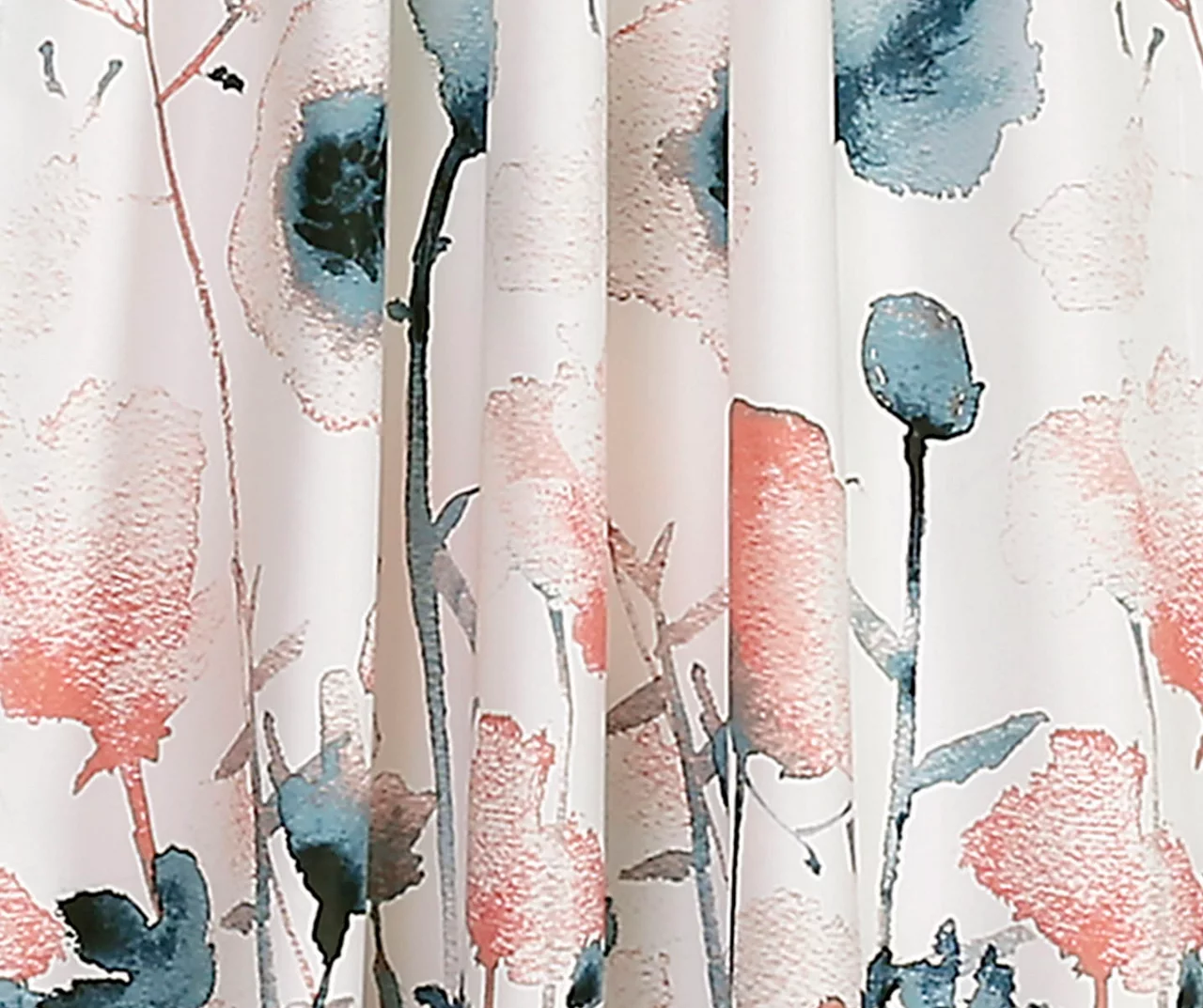 Zuri Flora Blue & Coral Room-Darkening Back Tab Curtain Panel Pair, (95") 3 Zuri Flora Blue & Coral Room-Darkening Back Tab Curtain Panel Pair, (95") - Image 3