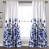 Zuri Flora Navy & White Room-Darkening Back Tab Curtain Panel Pair, (84")