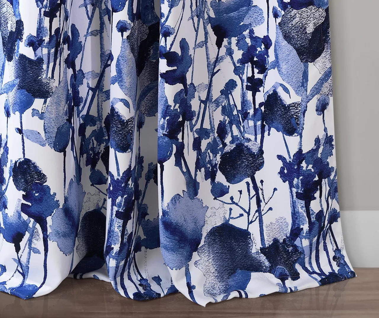 Zuri Flora Navy & White Room-Darkening Back Tab Curtain Panel Pair, (84") 3 Zuri Flora Navy & White Room-Darkening Back Tab Curtain Panel Pair, (84") - Image 3