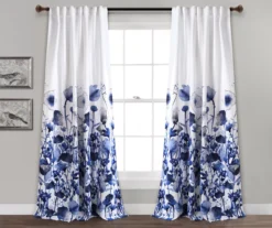 Zuri Flora Navy & White Room-Darkening Back Tab Curtain Panel Pair, (84")