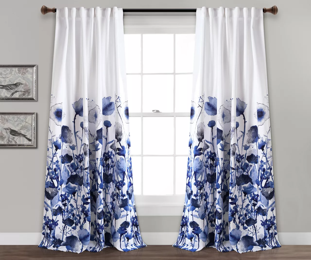 Zuri Flora Navy & White Room-Darkening Back Tab Curtain Panel Pair, (84") 1 Zuri Flora Navy & White Room-Darkening Back Tab Curtain Panel Pair, (84")