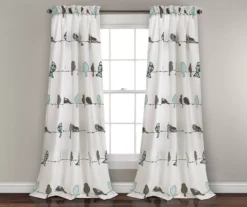 Rowley Birds Blue & Gray Room-Darkening Rod Pocket Curtain Panel Pair, (84")