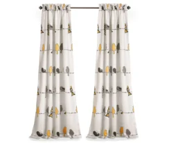 Rowley Birds Yellow & Gray Room-Darkening Rod Pocket Curtain Panel Pair, (84") -Home Decor Store 810468265 6