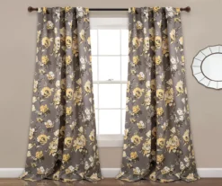 Tania Floral Gray & Yellow Room-Darkening Back Tab Curtain Panel Pair, (95")