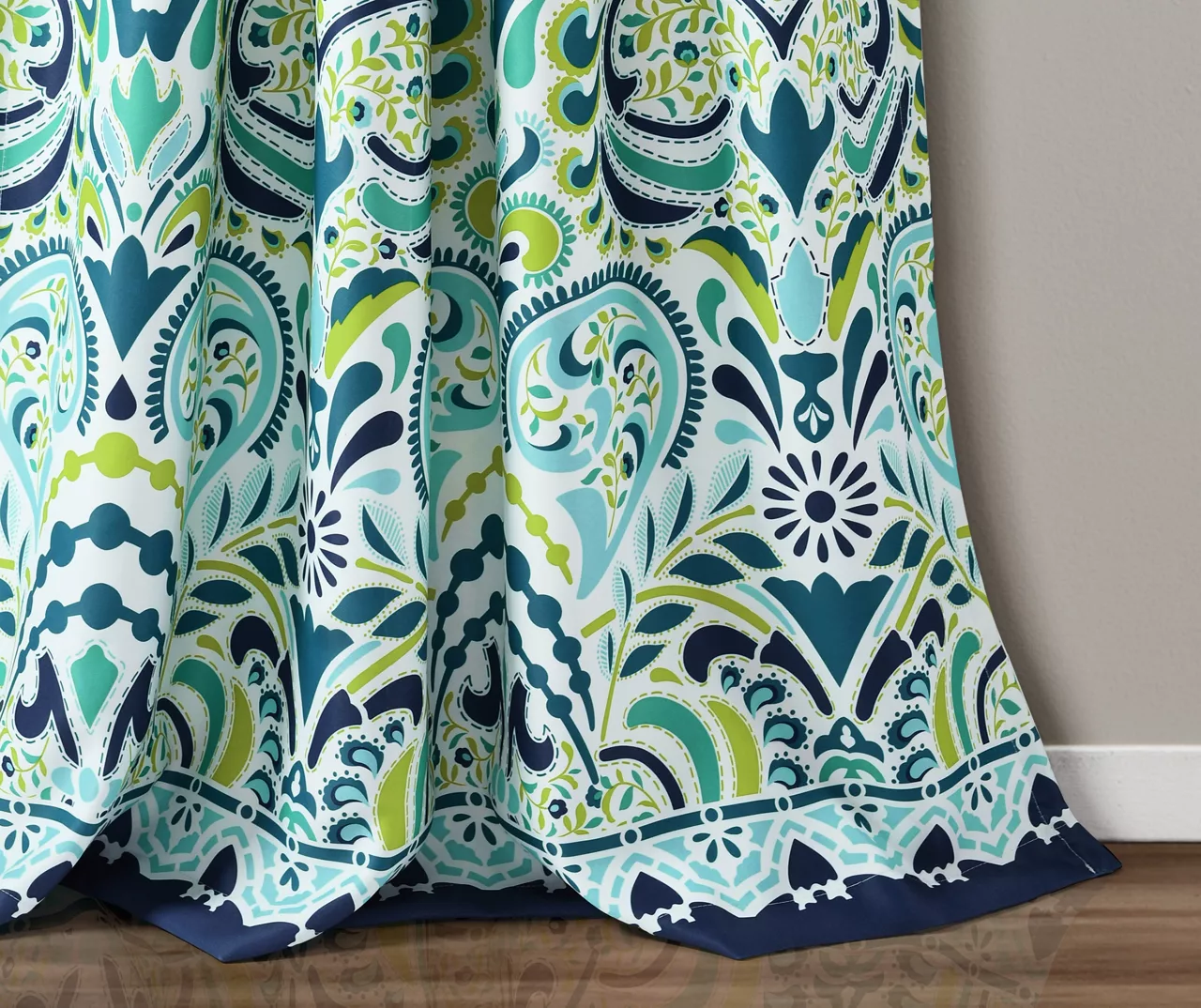 Clara Blue & Green Paisley Room-Darkening Rod Pocket Curtain Panel Pair, (84") 4 Clara Blue & Green Paisley Room-Darkening Rod Pocket Curtain Panel Pair, (84") - Image 4