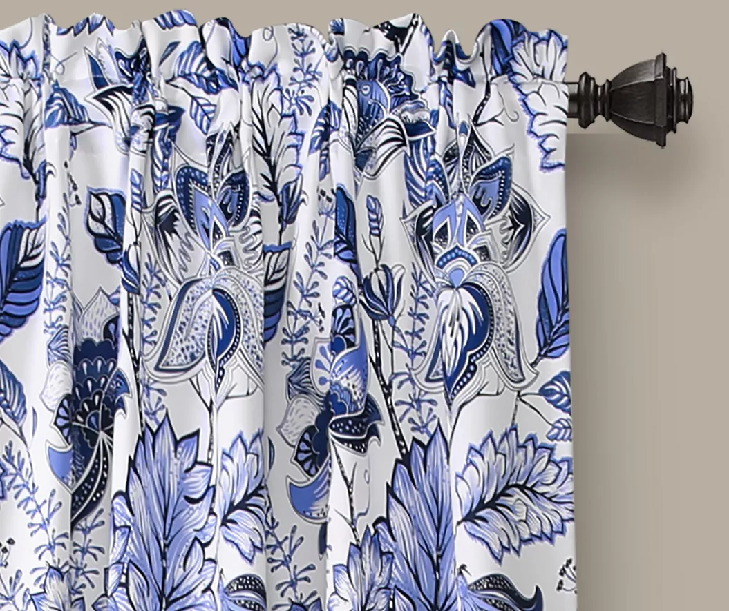 Cynthia Jacobean Blue Room-Darkening Rod Pocket Curtain Panel Pair, (108") 2 Cynthia Jacobean Blue Room-Darkening Rod Pocket Curtain Panel Pair, (108") - Image 2