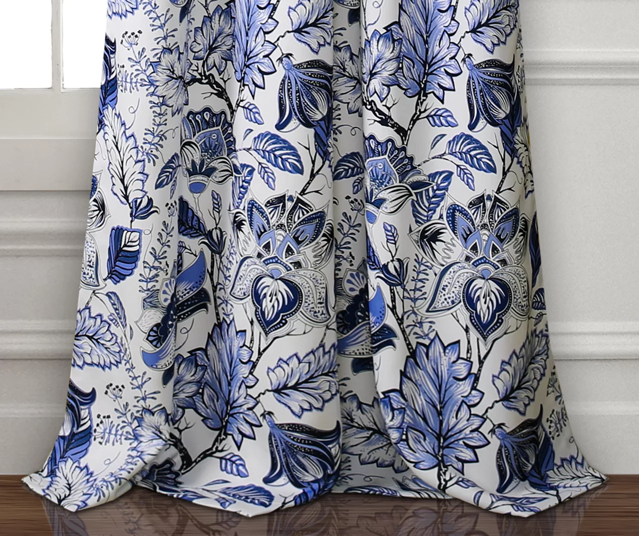 Cynthia Jacobean Blue Room-Darkening Rod Pocket Curtain Panel Pair, (108") 4 Cynthia Jacobean Blue Room-Darkening Rod Pocket Curtain Panel Pair, (108") - Image 4