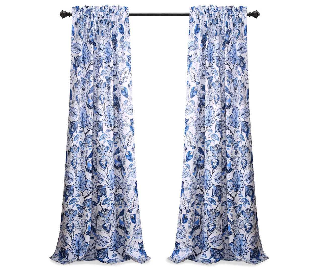 Cynthia Jacobean Blue Room-Darkening Rod Pocket Curtain Panel Pair, (108") 8 Cynthia Jacobean Blue Room-Darkening Rod Pocket Curtain Panel Pair, (108") - Image 8