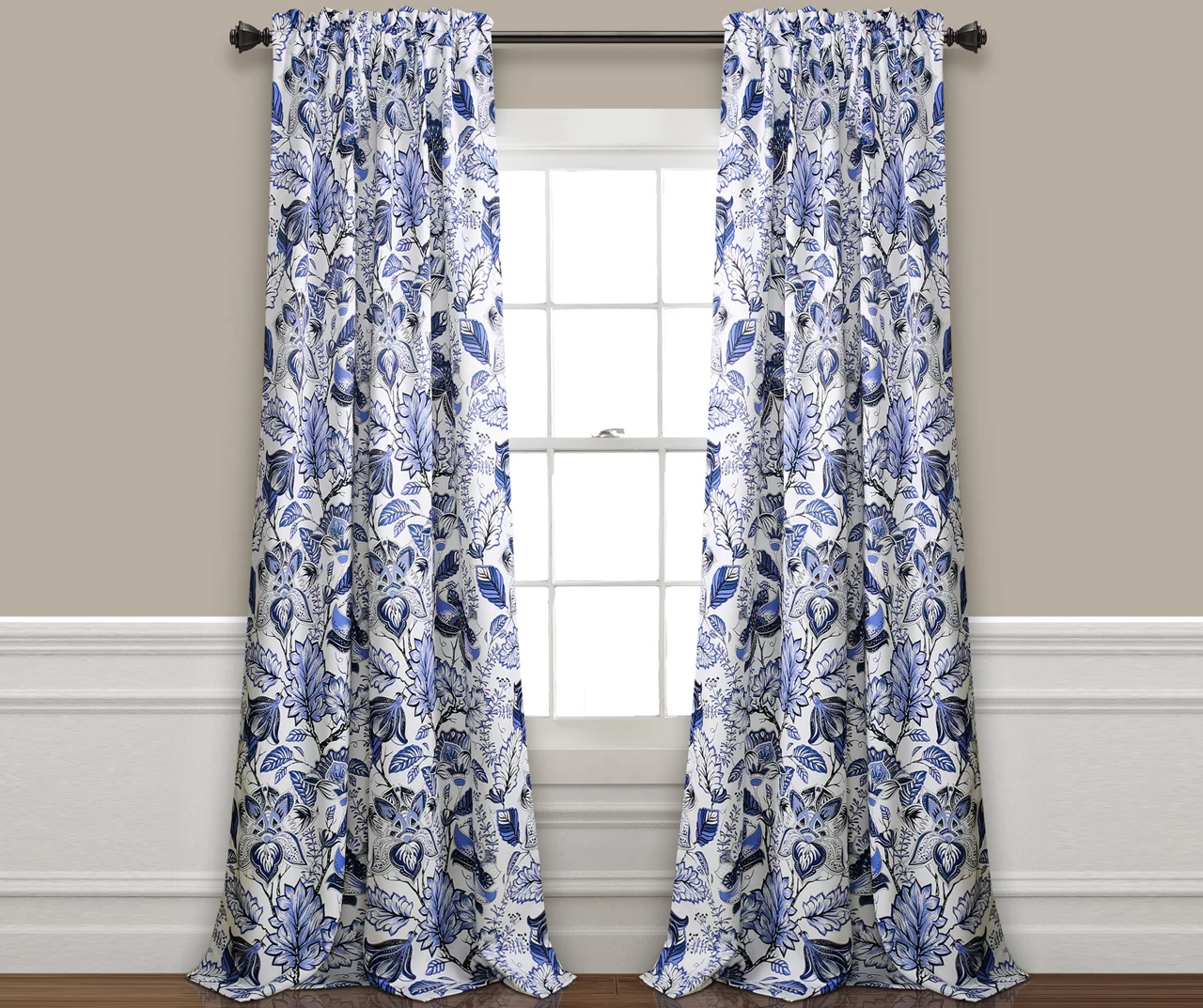Cynthia Jacobean Blue Room-Darkening Rod Pocket Curtain Panel Pair 3 Cynthia Jacobean Blue Room-Darkening Rod Pocket Curtain Panel Pair - Image 3