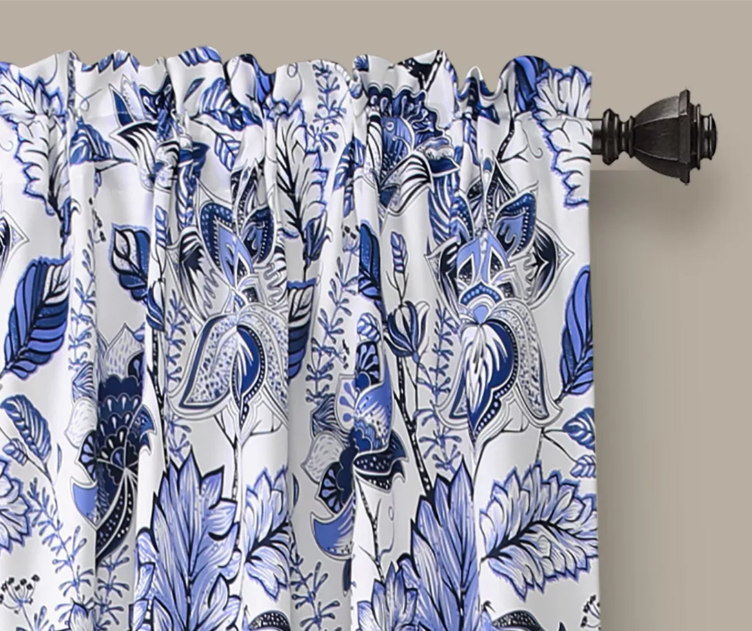 Cynthia Jacobean Blue Room-Darkening Rod Pocket Curtain Panel Pair 12 Cynthia Jacobean Blue Room-Darkening Rod Pocket Curtain Panel Pair - Image 12