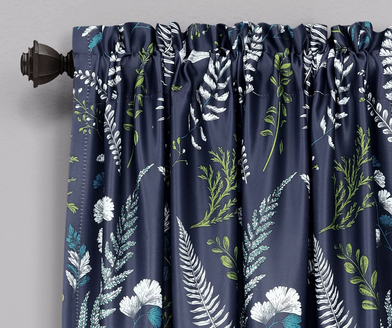 Devonia Allover Navy & Green Floral Room-Darkening Rod Pocket Curtain Panel Pair, (95") 2 Devonia Allover Navy & Green Floral Room-Darkening Rod Pocket Curtain Panel Pair, (95") - Image 2