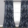 Devonia Allover Navy & Green Floral Room-Darkening Rod Pocket Curtain Panel Pair, (95")