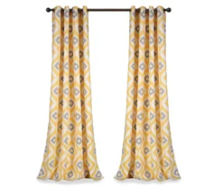 Diamond Ikat Yellow & Gray Room-Darkening Grommet Curtain Panel Pair, (84") -Home Decor Store 810468327 7