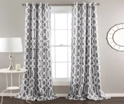 Edward Trellis Gray Room-Darkening Grommet Curtain Panel Pair, (108")