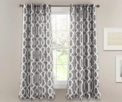 Edward Trellis Gray Room-Darkening Grommet Curtain Panel Pair, (63")