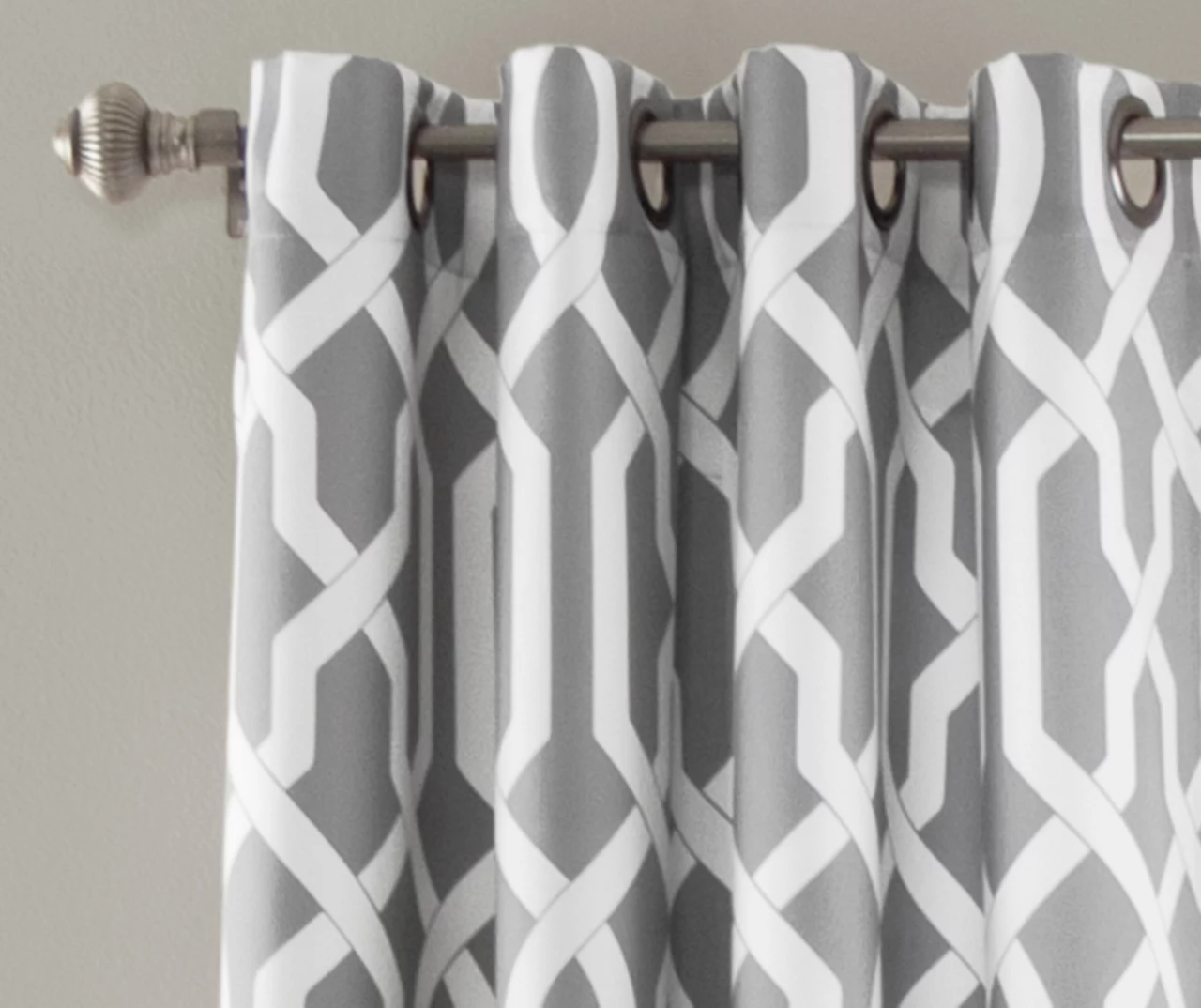Edward Trellis Gray Room-Darkening Grommet Curtain Panel Pair, (95") 2 Edward Trellis Gray Room-Darkening Grommet Curtain Panel Pair, (95") - Image 2