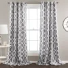 Edward Trellis Gray Room-Darkening Grommet Curtain Panel Pair, (95")