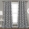 Edward Trellis White & Black Room-Darkening Grommet Curtain Panel Pair, (84")