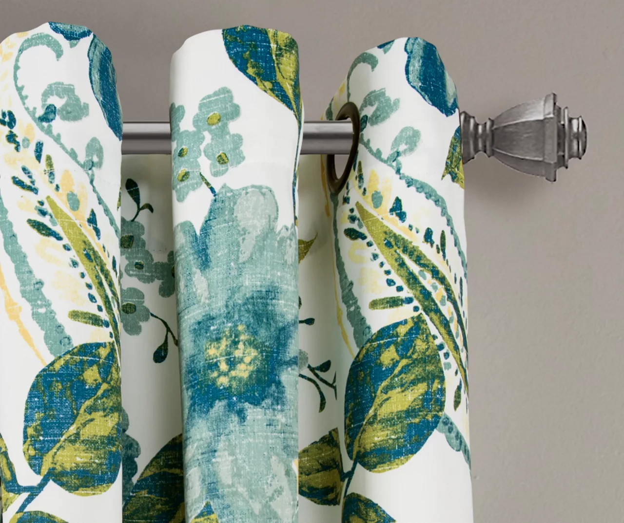 Floral Paisley Blue & Green Room-Darkening Grommet Curtain Panel Pair 14 Floral Paisley Blue & Green Room-Darkening Grommet Curtain Panel Pair - Image 14