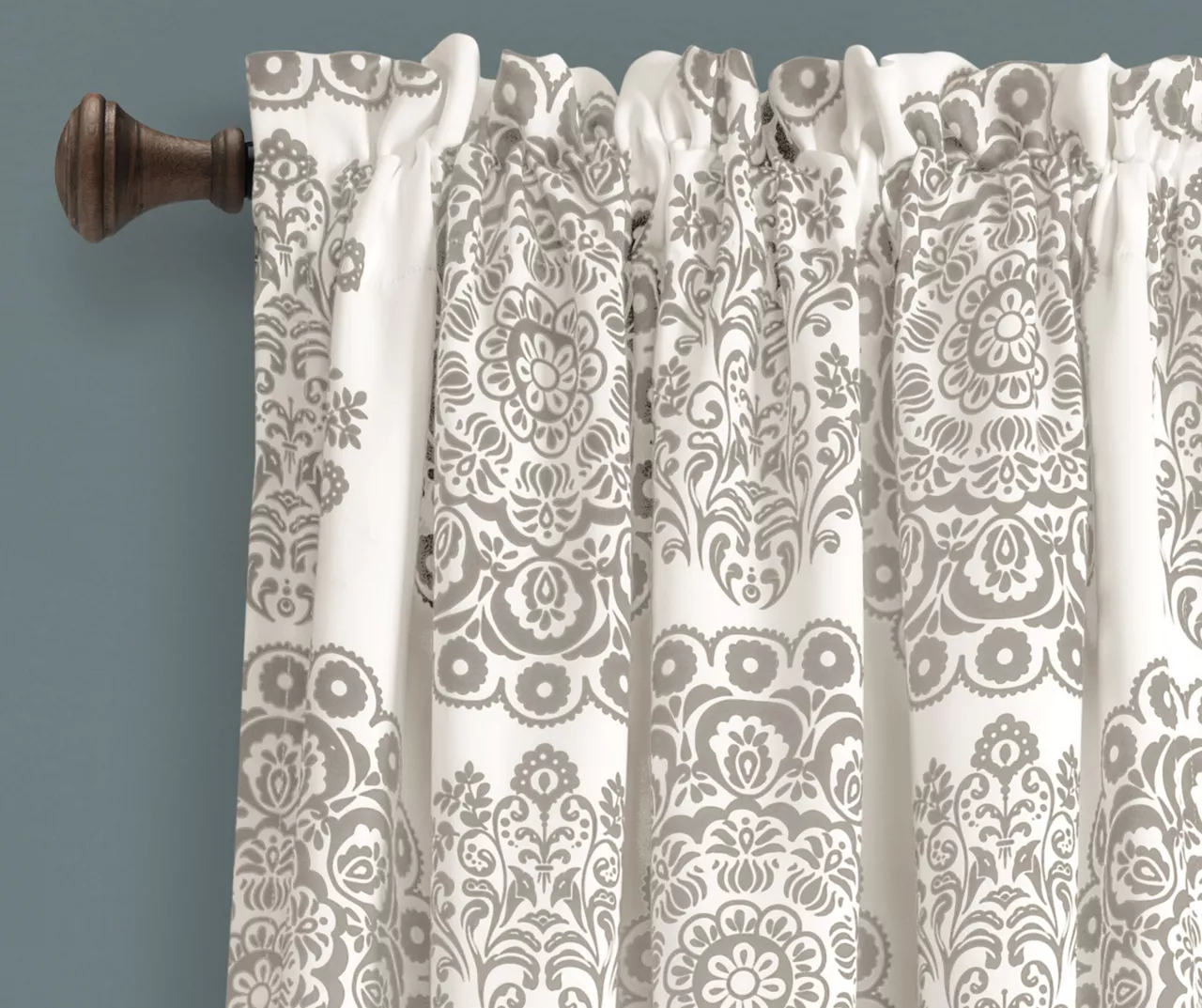 Evelyn Medallion Gray & White Room-Darkening Rod Pocket Curtain Panel Pair, (84") 2 Evelyn Medallion Gray & White Room-Darkening Rod Pocket Curtain Panel Pair, (84") - Image 2