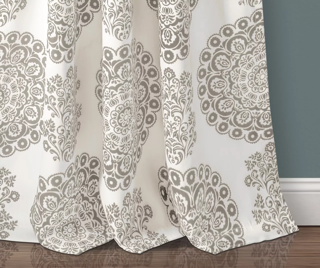 Evelyn Medallion Gray & White Room-Darkening Rod Pocket Curtain Panel Pair, (84") 3 Evelyn Medallion Gray & White Room-Darkening Rod Pocket Curtain Panel Pair, (84") - Image 3