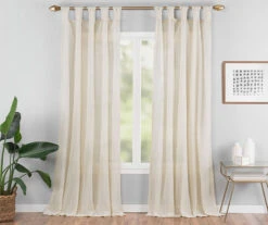 Priya Natural Semi-Sheer Tab Top Curtain Panel, (84")
