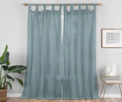 Priya Blue Semi-Sheer Tab Top Curtain Panel, (95") 10 Priya Blue Semi-Sheer Tab Top Curtain Panel, (95") -Home Decor Store 810474121 5