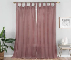 Priya Dark Rose Semi-Sheer Tab Top Curtain Panel, (95") 10 Priya Dark Rose Semi-Sheer Tab Top Curtain Panel, (95") -Home Decor Store 810474122 5