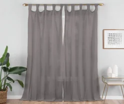 Priya Gray Semi-Sheer Tab Top Curtain Panel, (95") -Home Decor Store 810474123 5