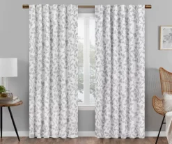 Nora Botanical White Blackout Rod Pocket Curtain Panel, (84")