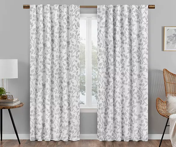 Nora Botanical White Blackout Rod Pocket Curtain Panel, (84") 1 Nora Botanical White Blackout Rod Pocket Curtain Panel, (84")